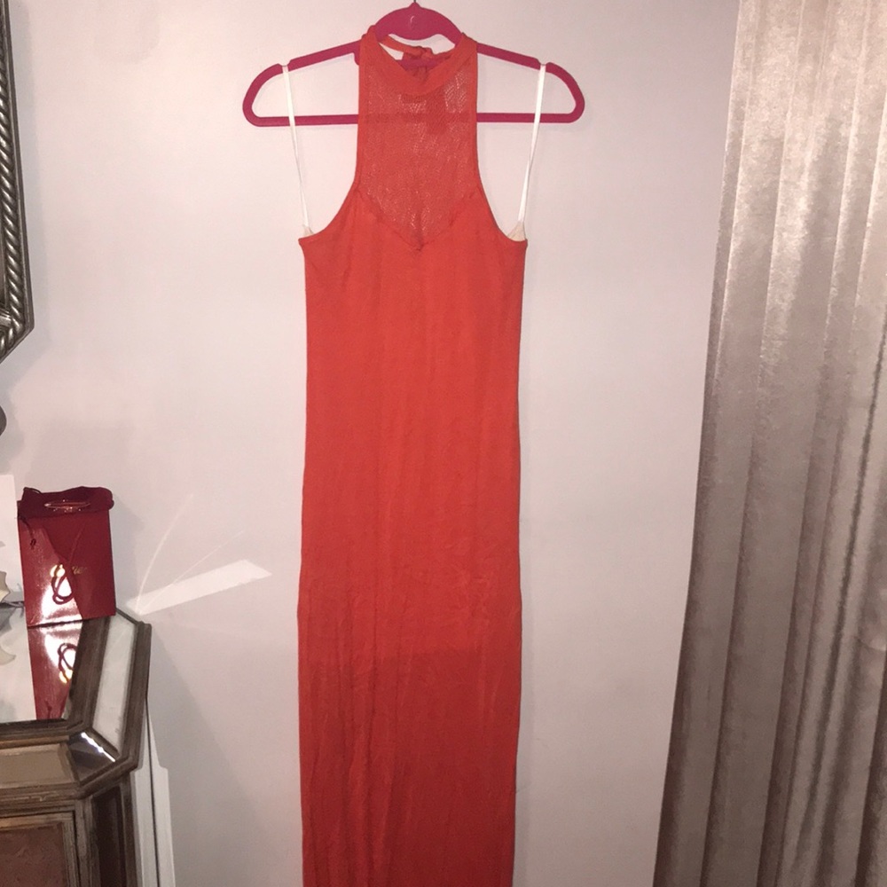 Orange halter maxi dress